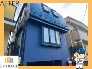 青い色の外壁塗装の施工事例