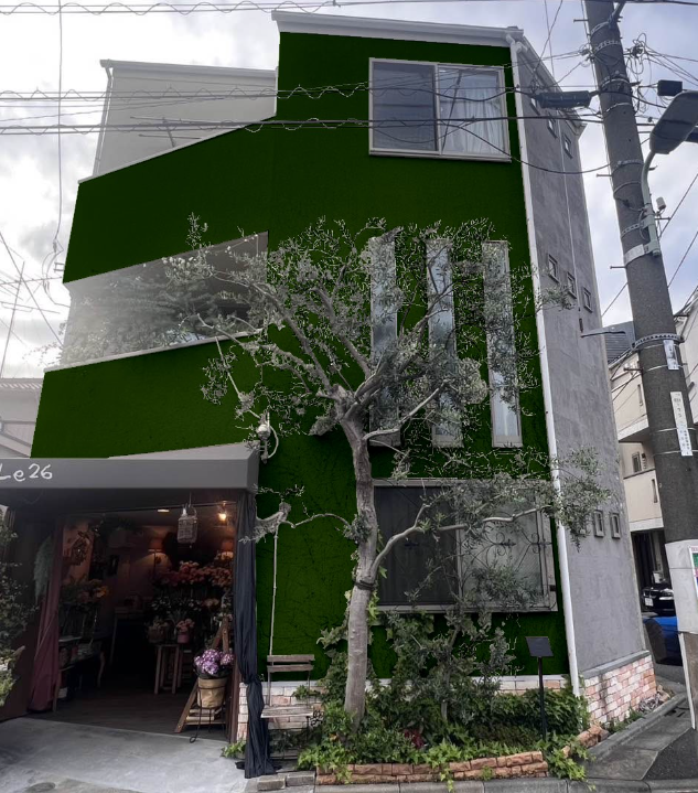 大田区、南馬込、外壁塗装、屋根塗装、グリーンの壁、緑の壁、カラーシュミレーション